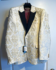 Robert Graham Limited Edition Cream/Gold Jacquard One Button Tuxedo Jacket 44