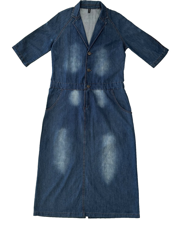 Blue Denim Midi Maxi Dress XXL Button Close Classic Casual Smart Travel Western