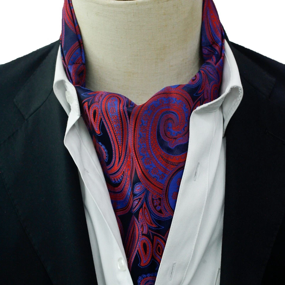Red Men's Cravat Scarf Blue Satin Silk Floral Formal Vintage Wedding Ascot Gift Foto 2 de 2