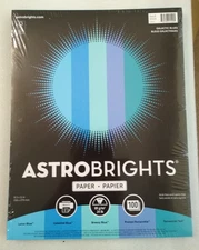 Astrobrights 91529 Assorted Blue Colored Paper 8.5" X 11" 24 lbs 100 Sheets New