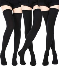 3 Pairs Extra Long Socks Thigh High Cotton Socks Extra Long Boot Stockings for W