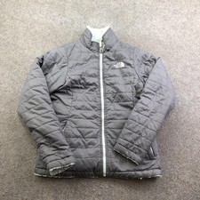 The North Face Jacket Girls Large 14/16 Gray Reversible Mossbud Fleece Puffer