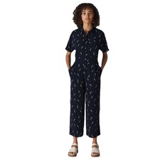 Nwot WHISTLES Jumpsuit Sz 4 Navy-White Abstract-Print Collar Straight-Leg Cupro