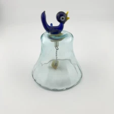 VTG Blue Bird Of Happiness Bell Aquamarine Seed Glass Handmade 3”
