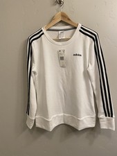 ADIDAS Woman  s Size Small 8-10 White Pullover Crew Neck Sweatshirt w/3 Stripe