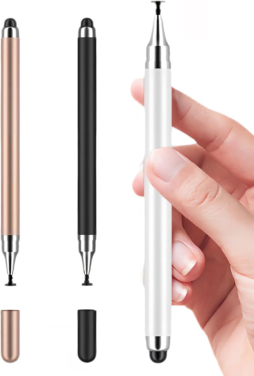3-Pack Stylus Pen for iPad iPhone Android Tablets in Black White Rose Gold