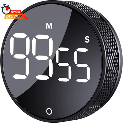 Digital Kitchen Timer - Large LED Countdown & Countup, Magnetic, Black