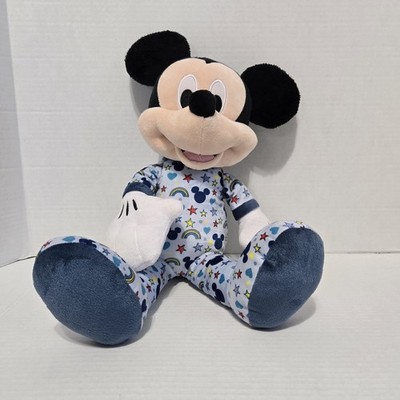 Disney Mickey Mouse Plush Just Play Blue Pajamas Rainbows Hearts & Stars