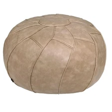 Round Unstuffed Pouf Cover, Leather Foot Stool Ottoman with Storage, Bean Bag...