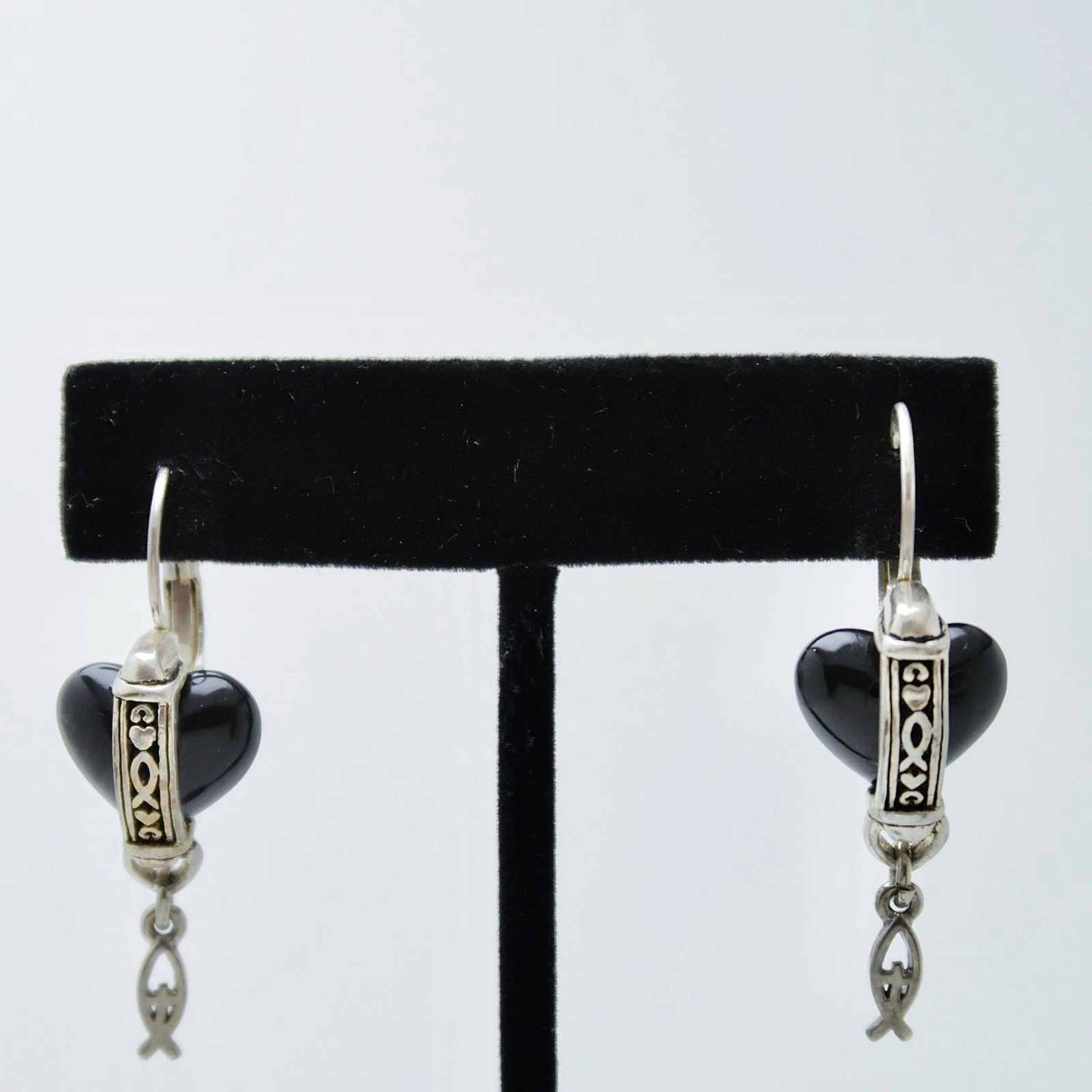 Unique Black Heart Silver Tone Dangle Boho Vintage Earring Jewelry E98