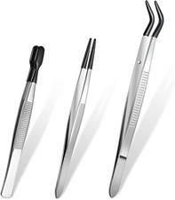 3pcs Tweezers with Rubber Tips Straight  Curved Silicone Tipped Black New