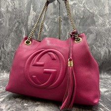 GUCCI 308982.204991 Soho Chain Shoulder Bag Pink Leather Gold Hardware Logo