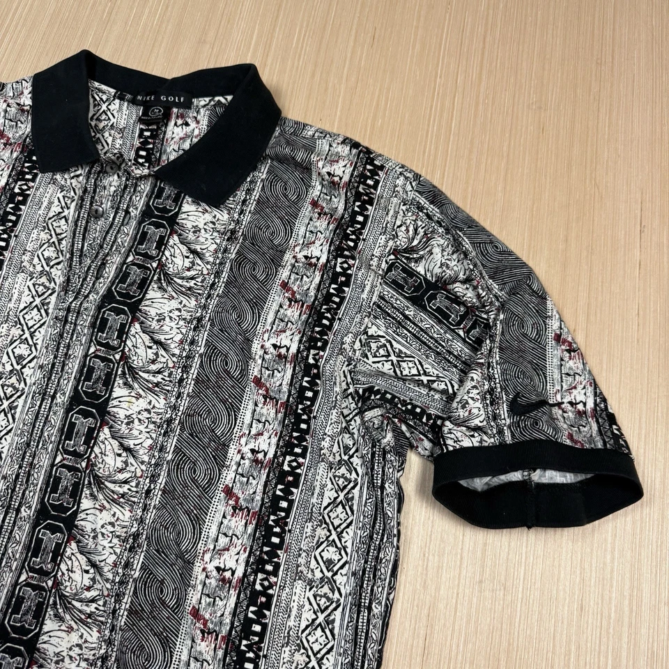 Vintage Nike Golf Polo Short Sleeve Shirt Abstract 90s Geometric AOP Size M - Image 4 of 4