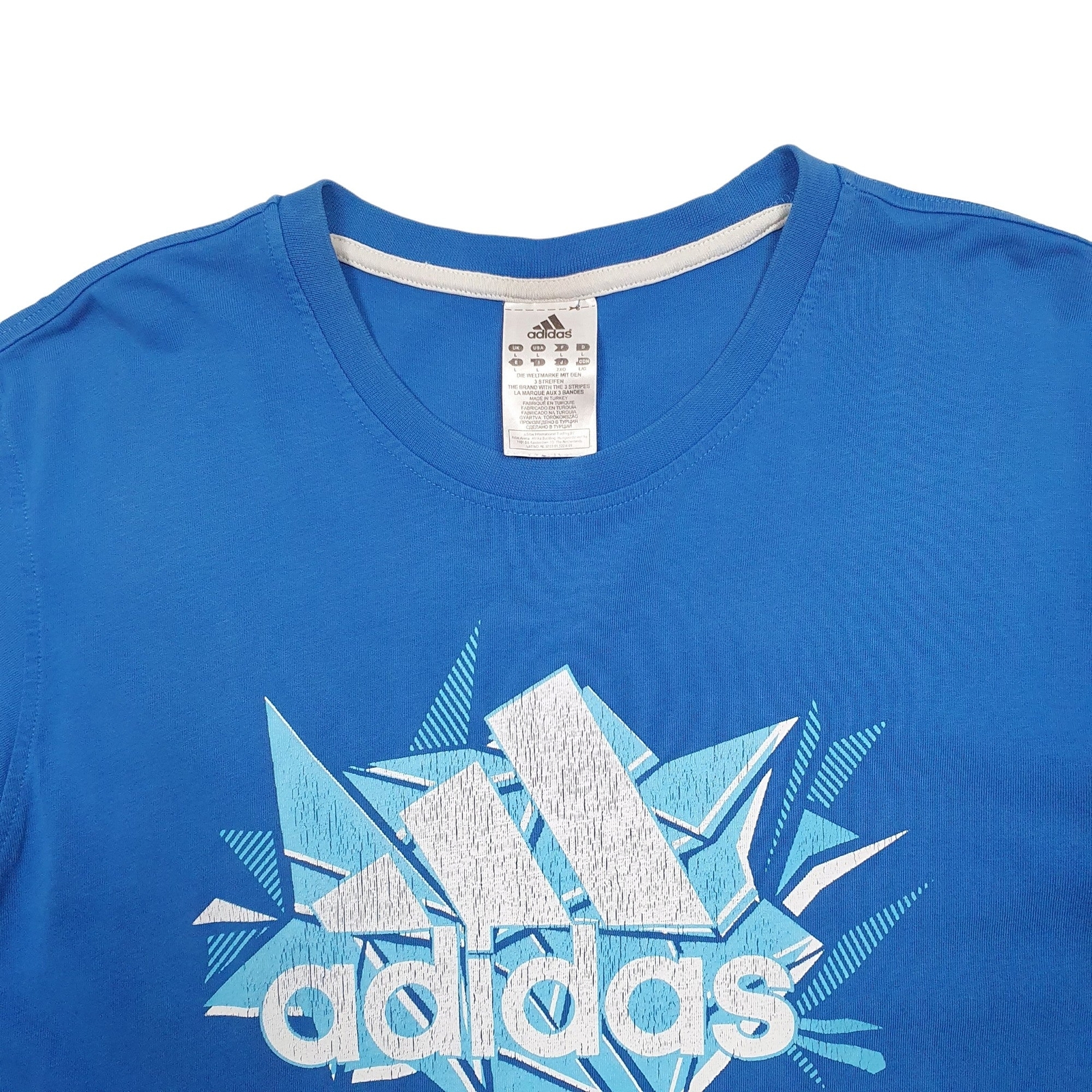 ADIDAS Blue T Shirt Tee Spellout Short Sleeve Cotton Blend Mens L image 3