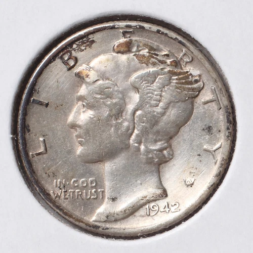 1942-P 10C Mercury Dime - About Uncirc - AU - Set Break (actual coin pictured)