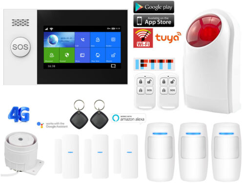 T52 WiFi+US/EU 4G Tuya APP Wireless Home Security Alarm System+Strobe Light+RFID