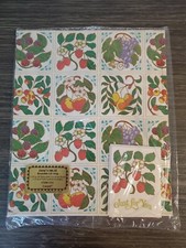 Vtg Fruit Flat Gift Wrapping Paper 2 Sheets 24"x30" NOS, Includes 2 Note Cards