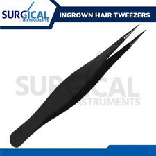 Surgical Tweezers for Ingrown Hair - Precision Sharp Needle Nose Pointed Black