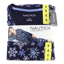 Nautica Women's Textured Stretch Microfleece 2-Piece Pajamas Set, Navy, SMALL
