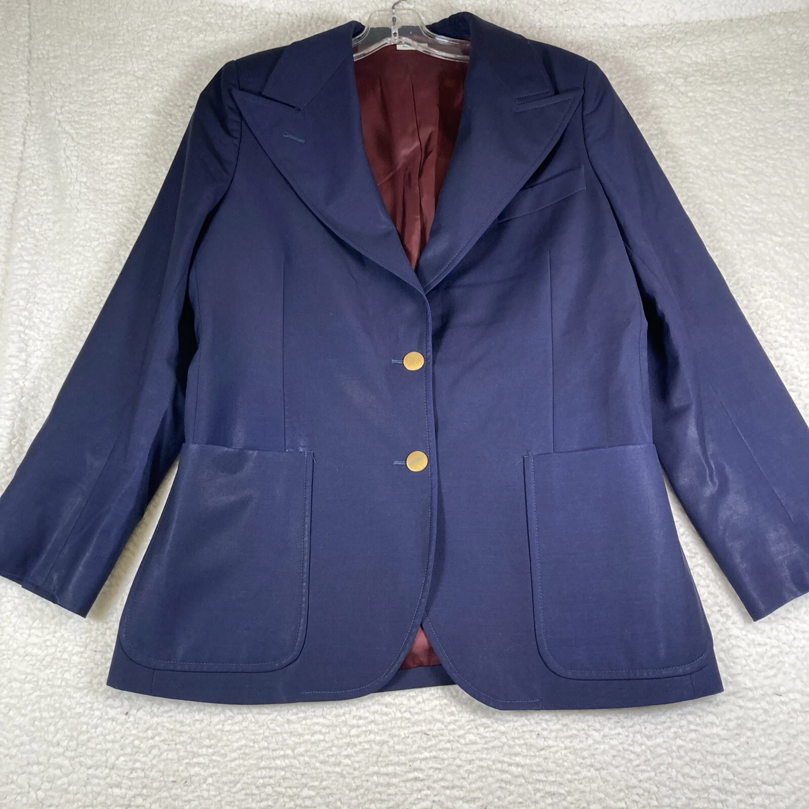 Blazer bleu femme uniforme Gucci, doublé, 2 boutons dorés, fabriqué en Bulgarie