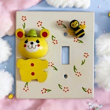 Vintage Baby Room Nursery Light Switch Cover Teddy Bear Bumblebee Flowers