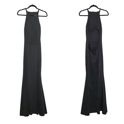 Kalinnu Womens Halter Neck Sleeveless Maxi Dress Sz M Black Event Wedding Formal