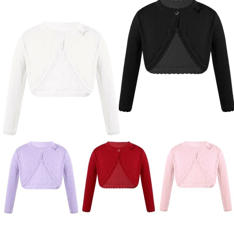 Mädchen Langarm Bolero Strickjacke – Elegante Schulterjacke Für Kommunionkleid & Taufkleid – Weich & Dehnbar