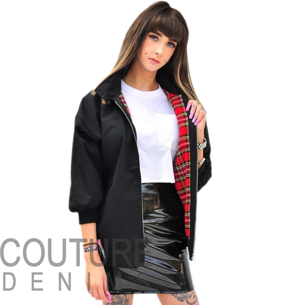 Black Harrington Jacket Tartan Lining Ladies Mens Unisex British
