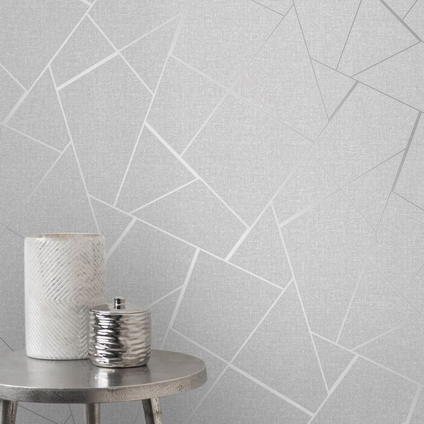 Quartz Fraktal Tapete Geometrisch Metallic - Silber FD42280 - Fine Decor-image