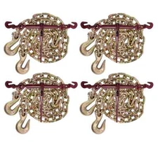 3/8 12' G70 Chain (4) and Ratchet Binder Boomer (4) Transport Chains