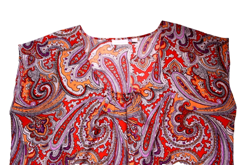 NUEVA YORK & CO. BLUSA TÚNICA Damas Talla XL Naranja Morado Rojo Paisley Sin Mangas Foto 2 de 4