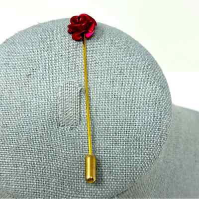 Vintage Romantic Red Rose Gold Tone Stick Pin
