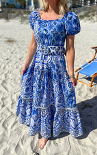 Farm Rio Blue Tile Dream Maxi Dress Size XL