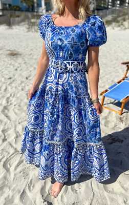 Farm Rio Blue Tile Dream Maxi Dress Size XL | eBay