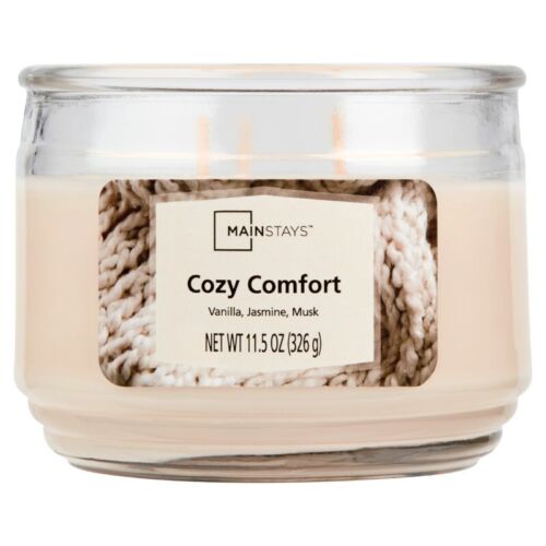 New Mainstays Cozy Comfort Scented 3-Wick Glass Jar Candle, 11.5 oz