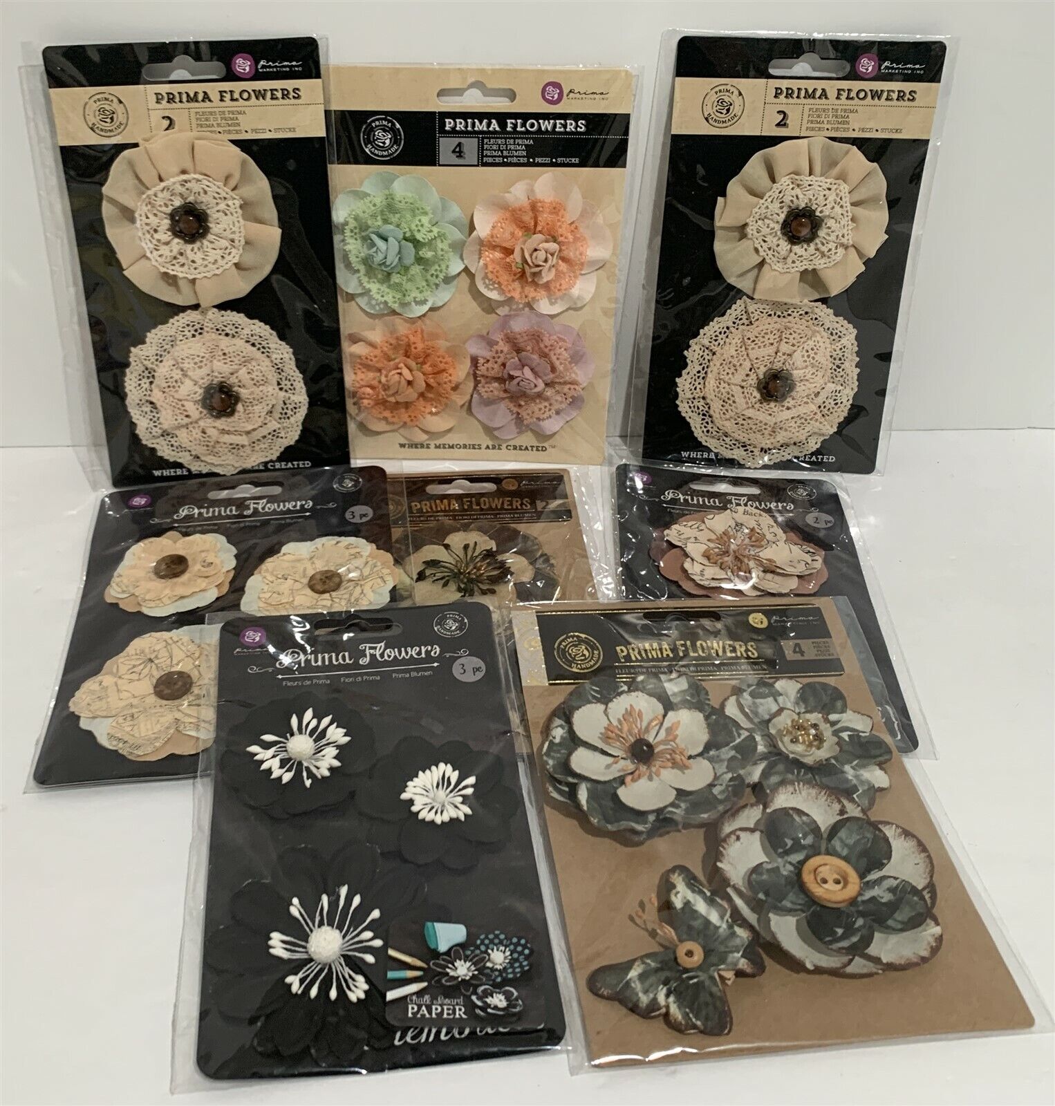 Prima FLOWERS Paper Fabric Card Scrapbook Embellishments Lot of