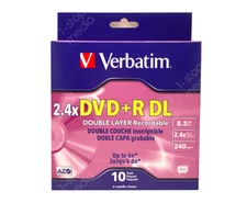 10-pk Verbatim Dual Layer DVD+R Cakebox - 2.4x 8.5GB 240 mins w AZO #95166