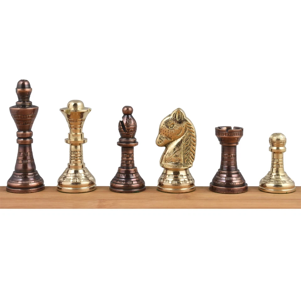 Staunton Inspired Brass Metal Luxury Chess Pieces & Board Set-12" -Copper & Gold - Image 3 of 4