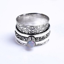 Moonstone Gemstone 925 Sterling Silver Spinner Ring Jewelry Valentine Gift C-469