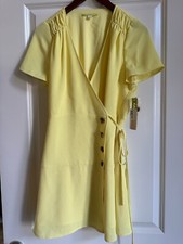Gianni Bini Yellow Wrap Dress Side Buttons, Rushing, size 6, NEW