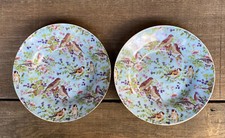 2- Mayfair Collection China By Jay 8" Pájaros Cereal Pasta Cuencos Floral Borde Dorado