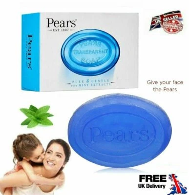 Pears Transparent Blue Soap Pure & Gentle with Mint Extract 100g UK Seller