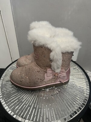 JUICY COUTURE Pink Glitter Faux Fur Girls Boots Sz