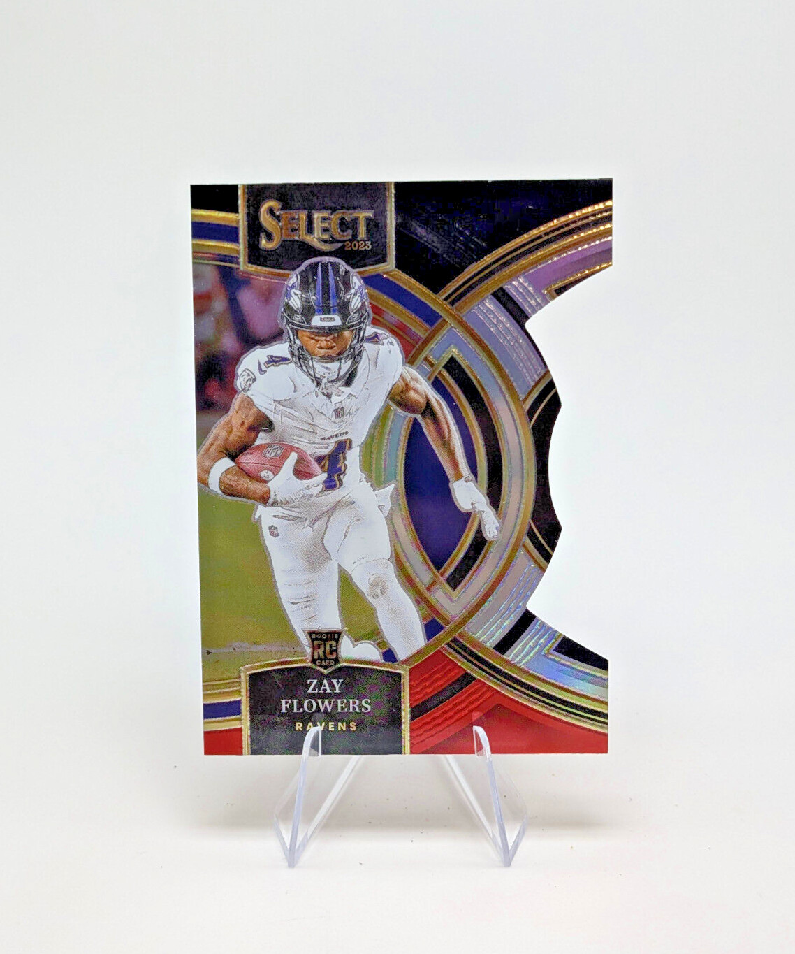 2023 Panini Select Football #157 Zay Flowers - Black and Red Prizm Die-Cut RC