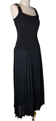 VTG Joseph Ribkoff Maxi Dress Sz 6 Black Fit & Flare Pleated Deadstock 90s Gala