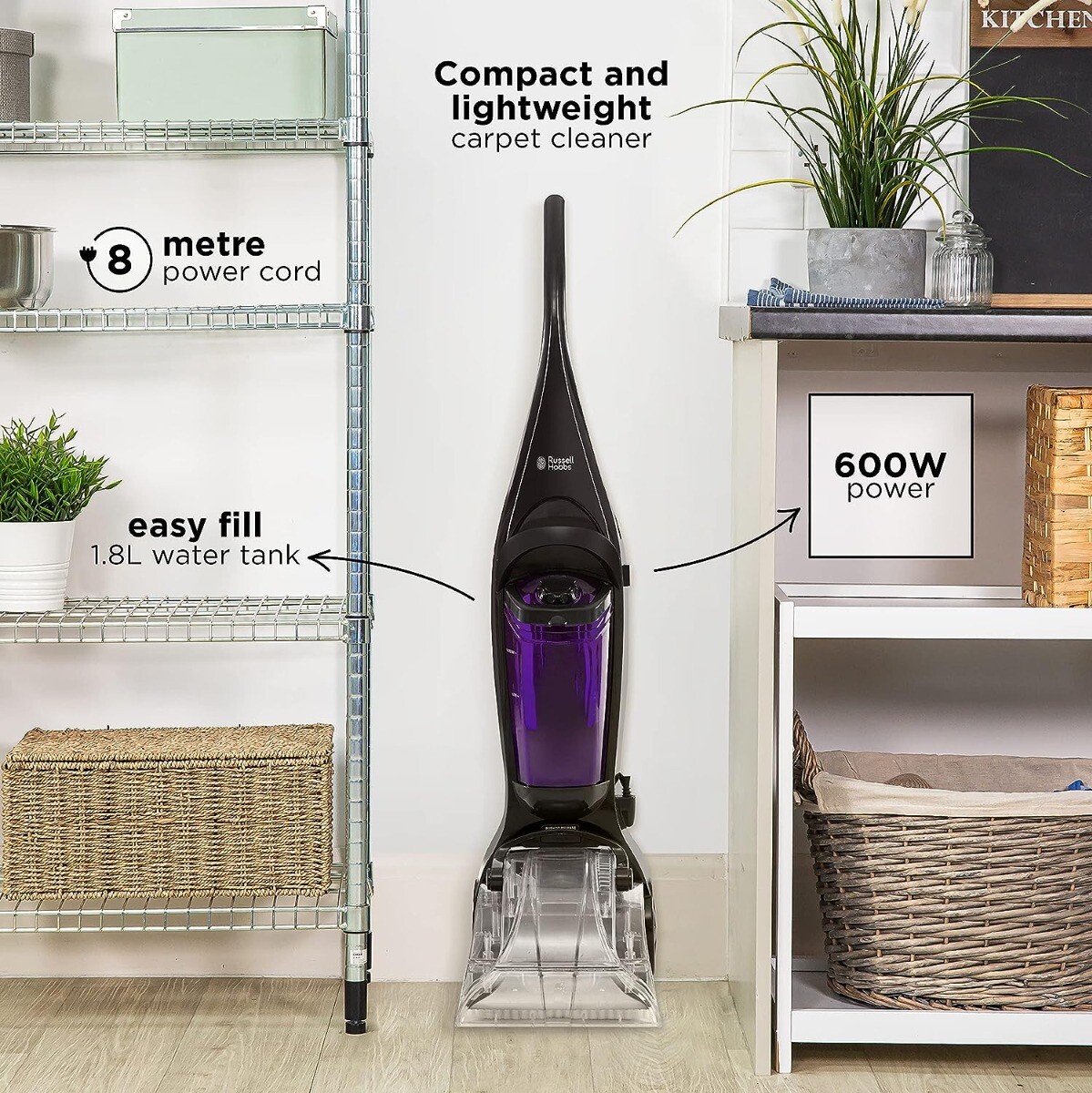 Russell Hobbs RHCC50AS01 Upright Carpet Cleaner Washer 1.8L 600w Black