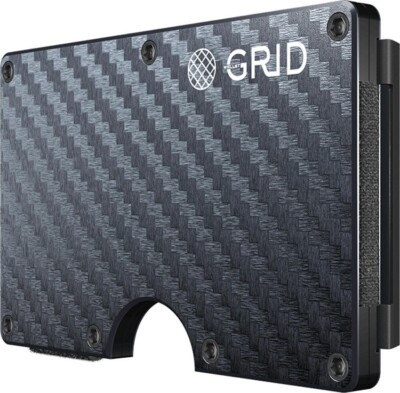 GRID Wallet Carbon Fiber Durable Carbide RFID Protection Holds Twelve Cards