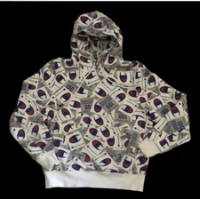 Champion White Hoodie Sz Medium All Over Print Front And Back