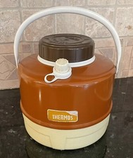 Termo de colección retro MCM marrón años 50/60 picnic 1 galón jarra refrigeradora fría y caliente