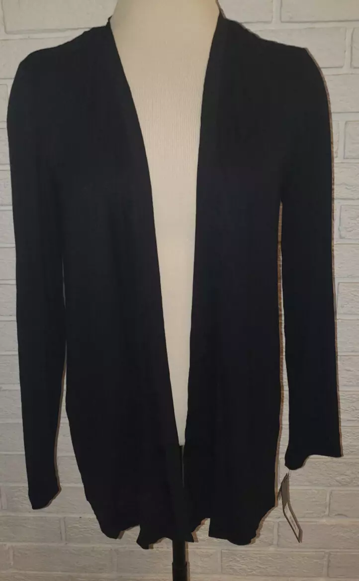 Women s Apt. 9 Black Lightweight 3 4 Sleeve Open Front Flyaway